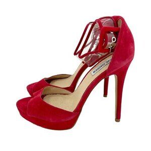 Steve Madden Sandal Red Suede Leather Platform Pump Ankle Strap Sz 7 New